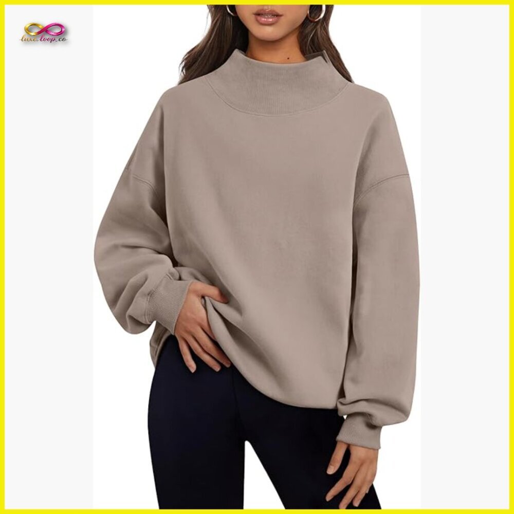 Oversized Turtleneck Pullover Fleece Lined Hoodie Sweatshirt Fall Winter Casual